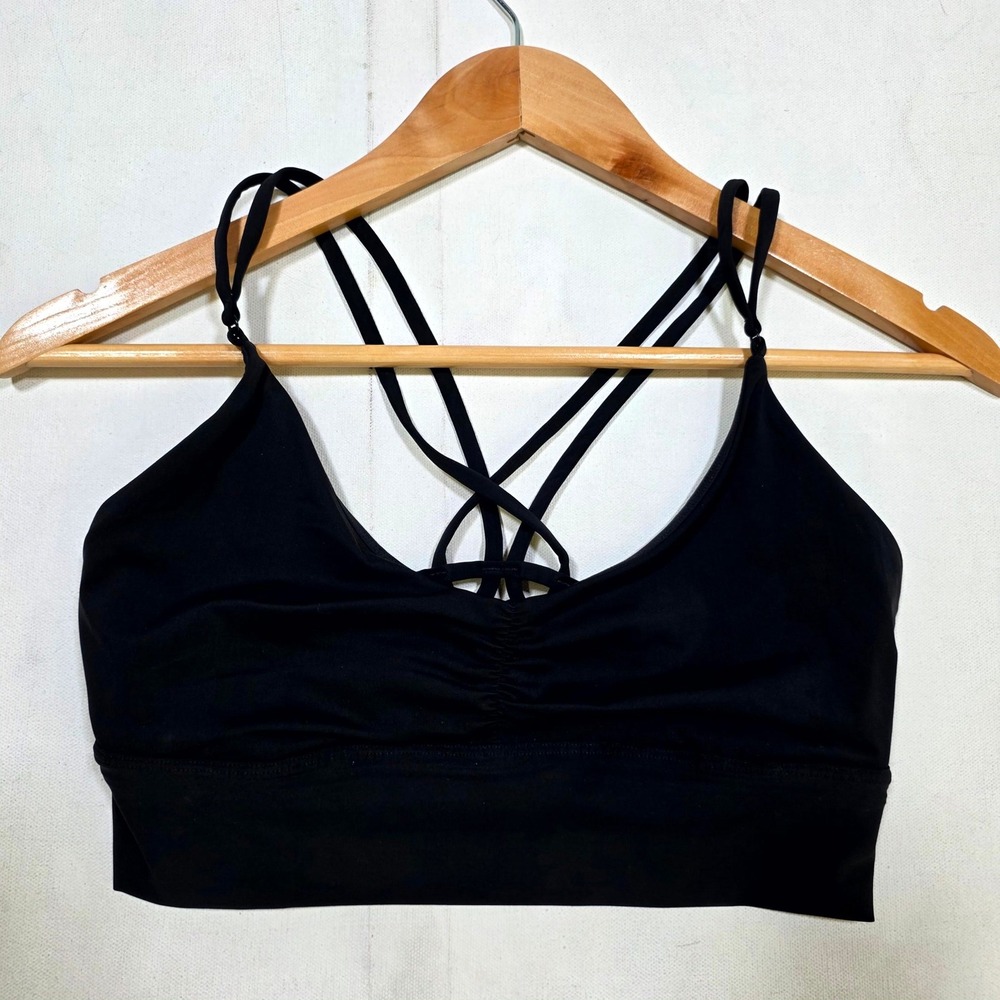 Lululemon Free To Be Wild Sports Bra Womens 4 Black Strappy Back Yoga Gym Active